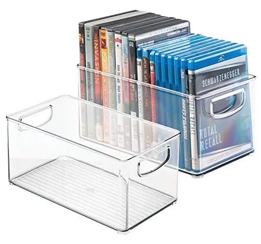 mDesign Set da 2 contenitori in plastica porta DVD – Perfetti per videogiochi, Blu Ray o c...