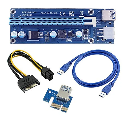 Generico Riser USB V007 6 Pin e SATA -PCI-E 1 X a 16 Cavo USB 3.0 Mining Rig GPU BTC Ether...