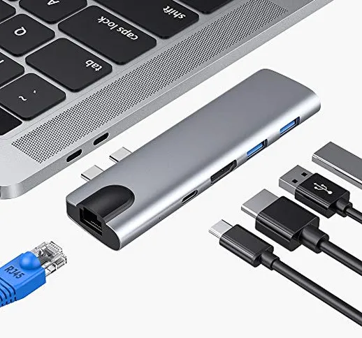 Hub USB C, adattatore Hub RJ45 HDMI di tipo C per Macbook Air 2018 Macbook Pro 2018 2017 2...