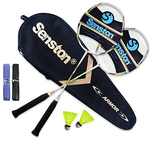 Senston Set di 2 Racchette per Badminton, con Carry Case Borsa per Racchette,Grafite Racch...