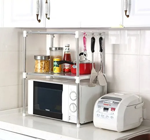 Xiton - Scaffale da cucina in acciaio INOX per forno a microonde con mensola, profondità 3...