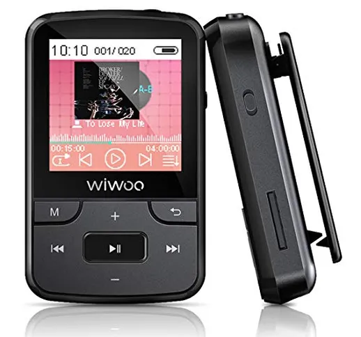 Wiwoo 16GB Lettore mp3 Bluetooth con Clip, Player Musicale Digitale Audio con Radio FM Reg...