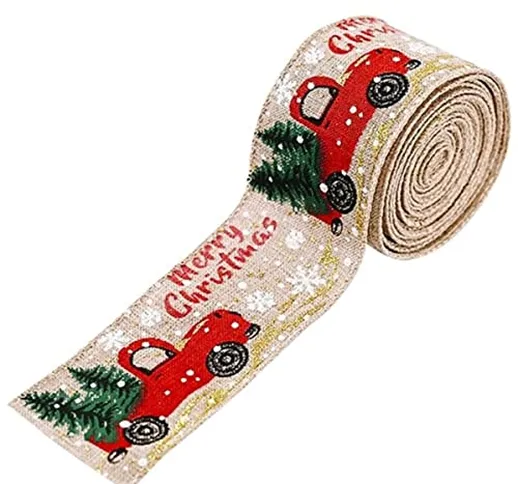 Classico Natale fai da te tessuto ricciolo nastro nastro tela con bordo cablato confezione...