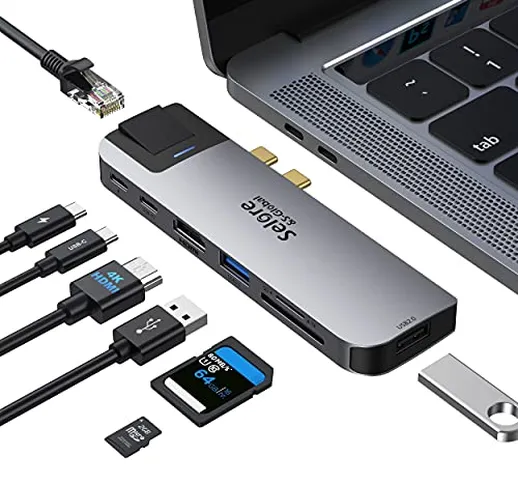 Adattatore USB C Hub MacBook Pro con RJ45 Ethernet, HDMI 4K, Thunderbolt 3 PD 100W, tipo C...