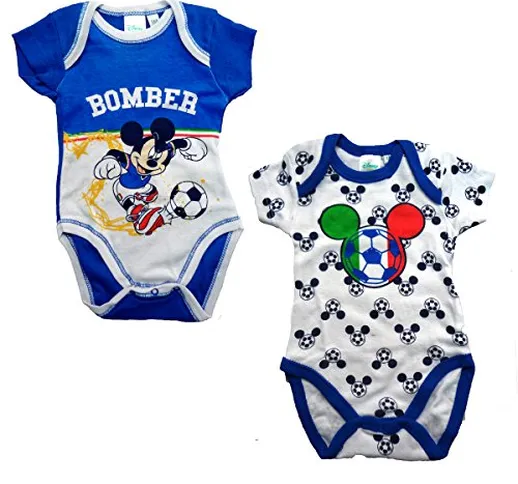 Disney 2 Body Neonato Mezza Manica Americana in Cotone Mickey Nuova Collezione Art. WD1012...