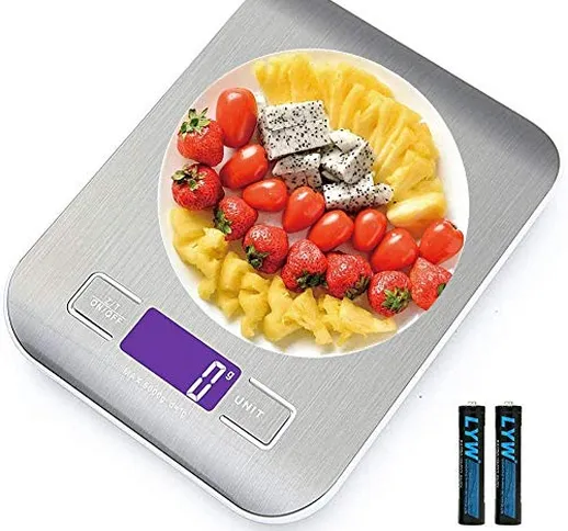 Bilancia da Cucina Smart Digitale con Funzione Tare,5kg/11 lbs Acciaio Inox Bilancia Elett...