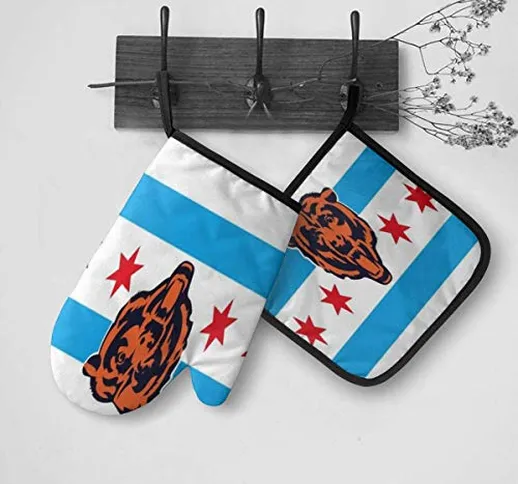 shotngwu Chicago Flag Bears Ots Guanti da Forno e Set di presine, Guanti da Cucina Guanti...