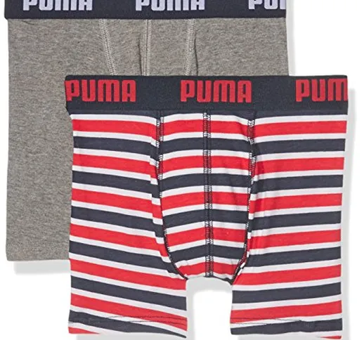 Puma Basic Boxer Printed Stripe 2P Boxer Shorts, Boxer Ragazzo, Rosso (Ribbon Red), 13-14...