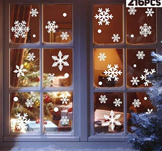 216 Vetrofanie Fiocchi di Neve per Natale, Fiocco di Neve Stickers da Vetro Finestra Vetri...