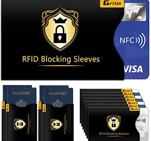 Protezione RFID, Gritin 18 Pezzi Custodie Protettiva Blocco RFID Carta di Credito e Passap...