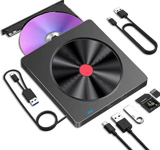 LMEN Masterizzatore DVD CD Esterno USB 3.0 e Type Unità CD/DVD Esterne con Lettori di Sche...