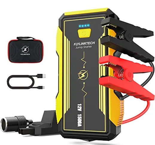 FLYLINKTECH Avviatore di Emergenza per Auto, 1500A Peak 16000mAh Avviamento Batteria per A...