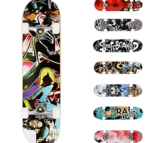 WeSkate Completo Skateboard per Principianti, 80 x 20 cm 7 Strati di Acero Double Kick Dec...