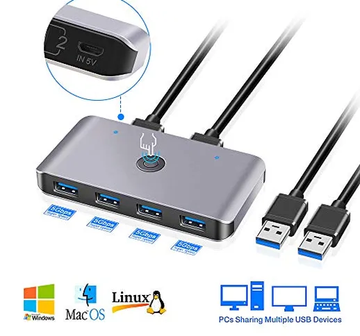USB 3.0 KVM Switches, Hub Box di condivisione periferica USB 3.0, Selettore Switch USB 3.0...