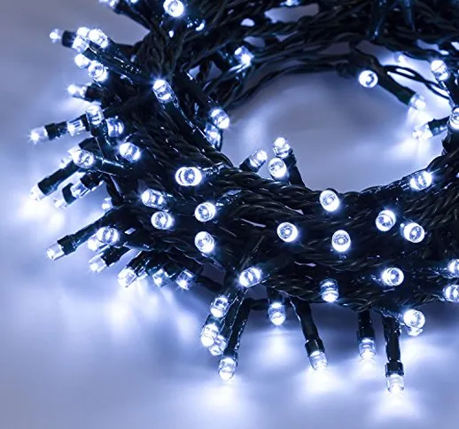 XMASKING Catena Luminosa 5 m, 100 LED Bianco Freddo, con Controller, luci per Albero di Na...