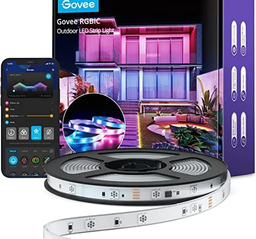 Govee Luci LED Esterno, 10m Strisce LED Esterno RGBIC Funzionano con Alexa, IP65 Impermeab...