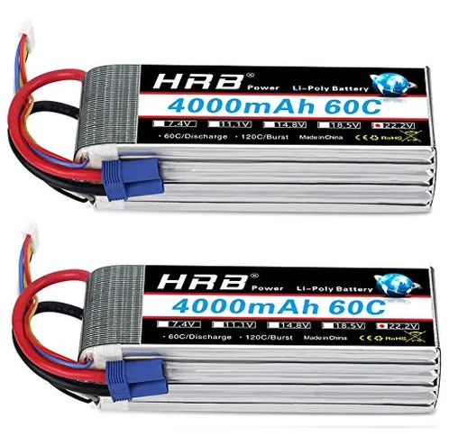 HRB 2pcs 6S 22.2V 4000mAh 60C Lipo batteria con spina EC5 per RC Quadcopter elicottero aut...