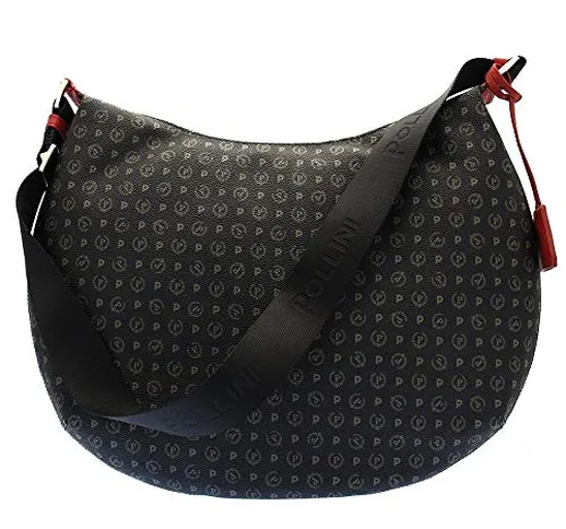 BORSA DONNA POLLINI A SPALLA HOBO HERITAGE 2 COMP. PVC NERO/ PELLE ROSSO BS18PO20