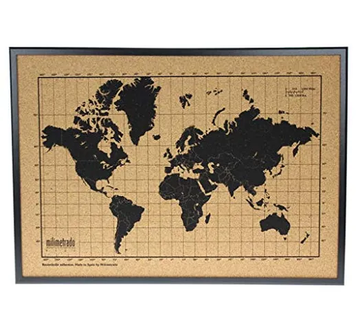Milimetrado - Mappa del mondo bacheca in sughero/Mappa del mondo Poster in sughero con cor...