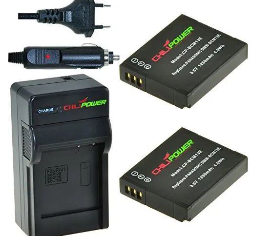 ChiliPower DMW-BCM13, DMW-BCM13E, DMW-BCM13PP Kit: 2x Batteria + Caricatore per Panasonic...