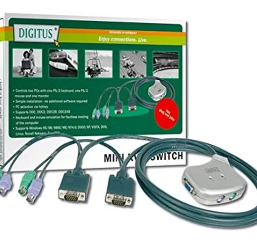 Digitus LP7019 Mini Data Switch per 2 PC Ps2/Vga con 1 Mouse, 1 Tastiera Ps2 e 1 Monitor V...