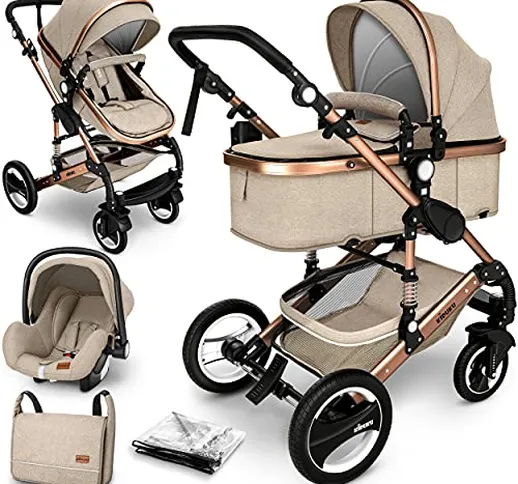 KIDUKU® 3 in 1 Passeggino Completo Trio | Passeggino Sistema Combinato con Navicella Ovett...