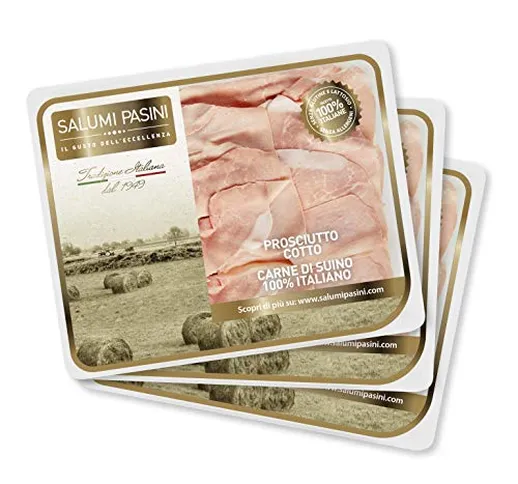 Prosciutto Cotto Affettato Salumi Pasini® | 3 Vaschette Preaffettato | 90 gr cad. | 100% I...