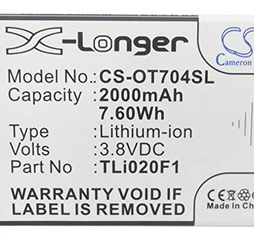 CS-OT704SL Batteria 2000mAh compatibile con [ORANGE] 5042X, OT-5042X, Roya, [ALCATEL] 5044...