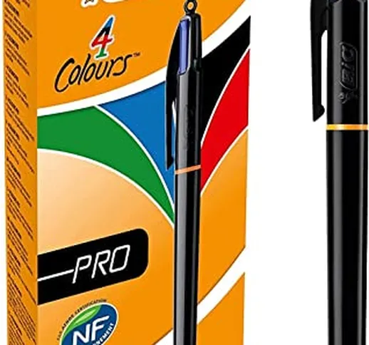 BIC 4Colori Pro, Set Penne 4 Colori a Sfera a Scatto, Cancelleria Scuola e Ufficio, Punta...