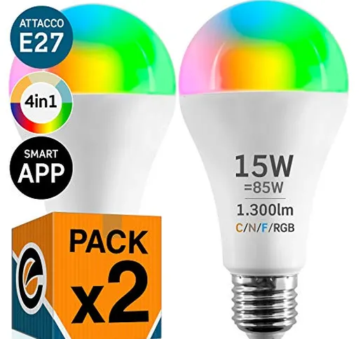 2x Lampadine LED Smart Wifi E27 15W Alexa Google Dimmerabili Opaca (1300 lumen pari a 85W)...