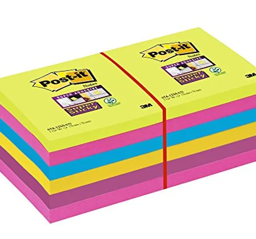 Post-it Foglietti Super Sticky, 90 Fogli, Confezione da 12 Blocchetti, 76 mm x 76 mm, Ultr...