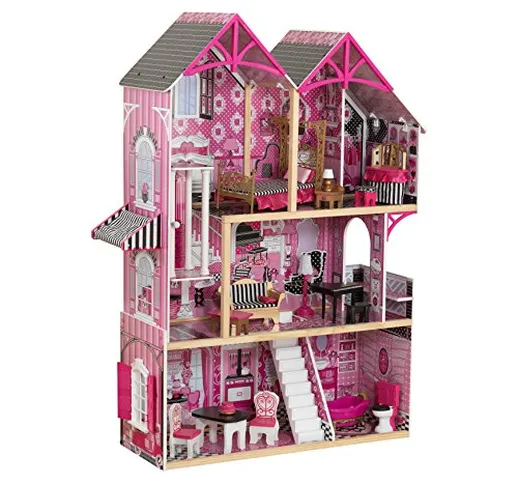 KidKraft 65944 Casa delle bambole in legno Bella per bambole di 30 cm con 16 accessori inc...