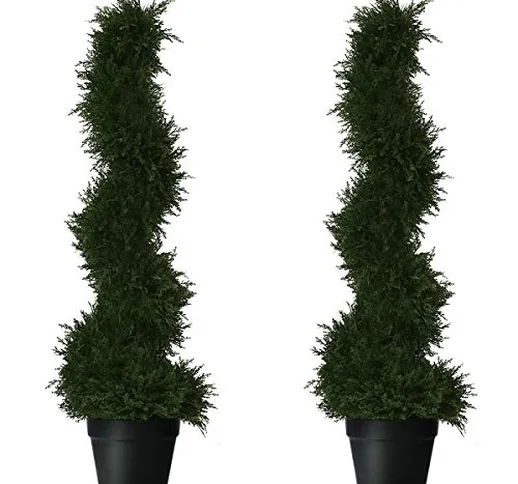 Costway Coppia di Alberi Artificiali a Spirale, Albero di Cedro Set di 2 Pezzi, Verde, 92c...