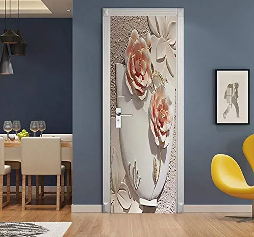 Adesivi per Porte 3D per porte interne Autoadesivo Bellissimo fiore di porcellana 88x200cm...