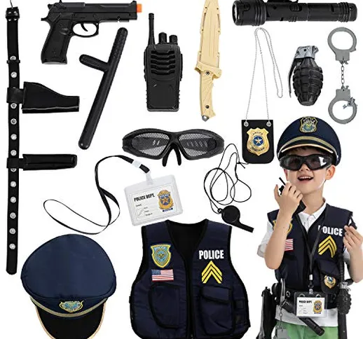 JOYIN 14 pezzi Polizia giocattolo kit Costume kit poliziotto ufficiale da gioco per Hallow...