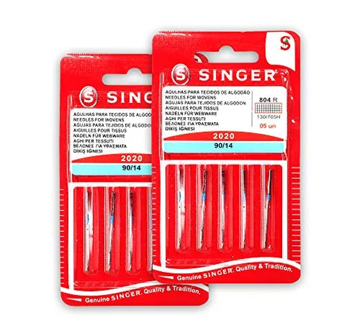 Singer, Kit di 2 confezioni di aghi 804R 2020 90/14, tessuti di cotone, per macchine da cu...