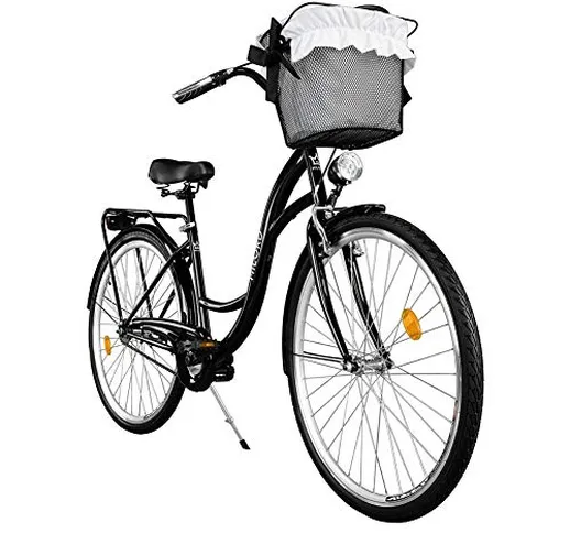 Milord. Comfort Bike con Cesto, Bicicletta da Città Donna, 1 velocità, Nero, 28"