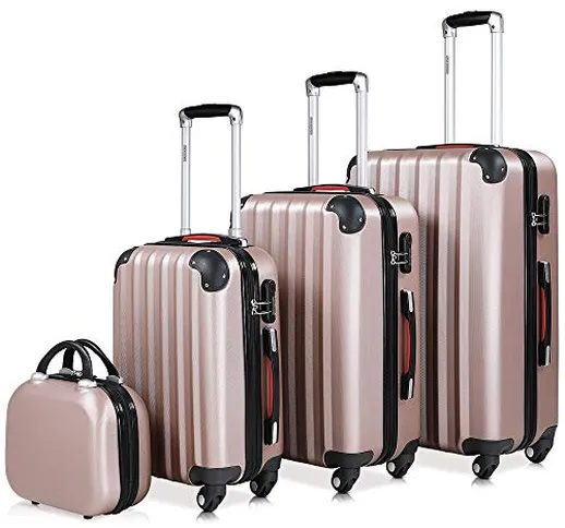 Monzana set di 4 valigie rigide beauty case lucchetto trolley duro valigia viaggio bagagli...