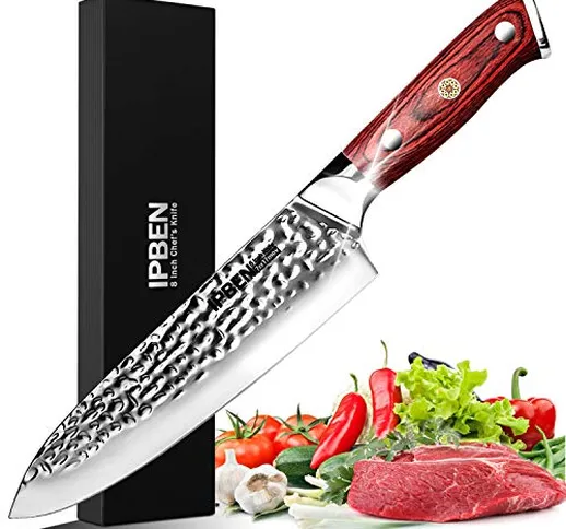 IPBEN Coltello da cucina giapponese professionale da 8 pollici coltello da chef con Acciai...