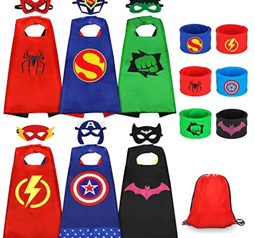 Jojoin 6 PCS Costumi da Supereroi per Bambini, 6 Maschere di Supereroi, 6 Superhero Bracci...