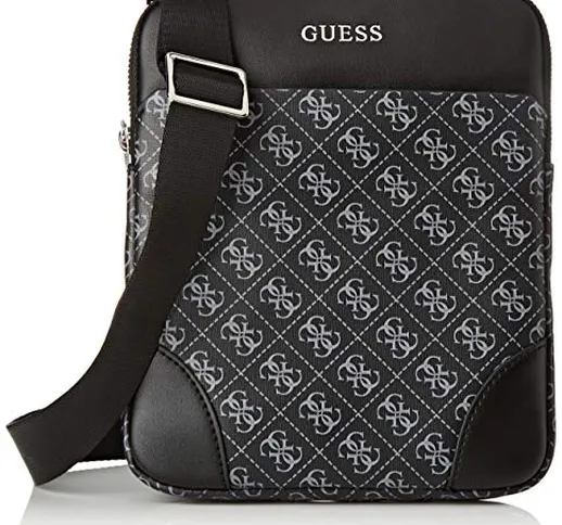 Guess Manhattan Logo, Borsa a Spalla Uomo, Nero (Black), 2x23x19 cm (W x H x L)