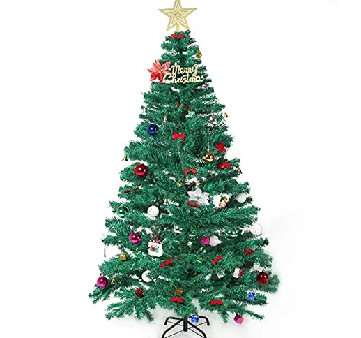 VTERLY Alberi di Natale Artificiali, 180cm Verde Albero di Natale con 163 Addobbi per l'al...
