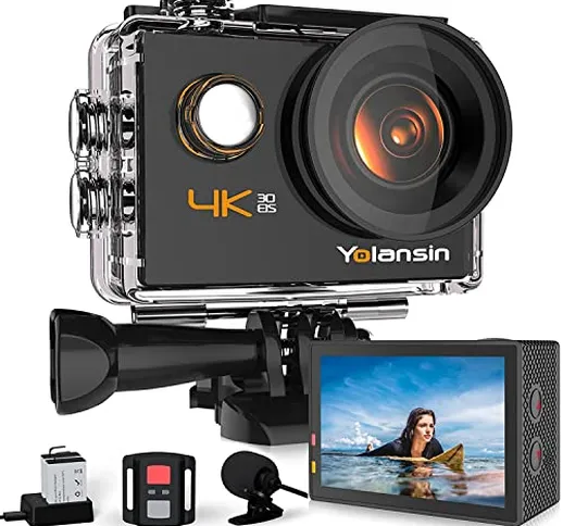 Yolansin 4K 30FPS EIS Action cam, WiFi 20MP 131ft Impermeabile Sport Camera Ultra HD,170°...