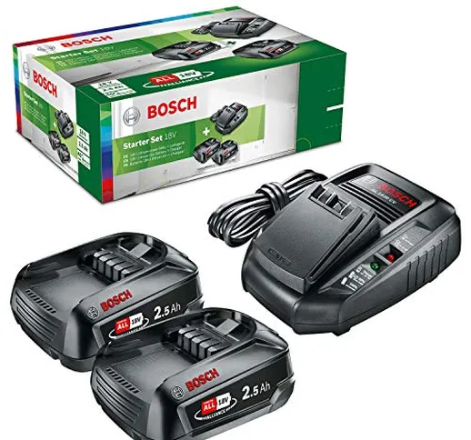 Bosch DIY Starter Set con 2 Batterie ricaricabili, Caricabatterie rapido, Cartone (18 V, 2...