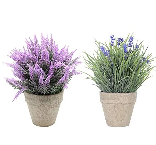 SHACOS Set di 2 Lavender Pianta Artificiale in Vaso Fiore Finti Piante Finte Vasi Piante F...