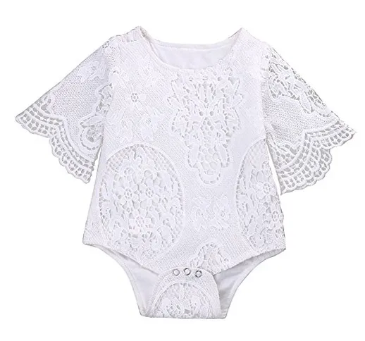 Carolilly 2019 Prima Infanzia Pagliaccetto Neonata Estivo Bianco Pizzo Bimba Body Neonato...