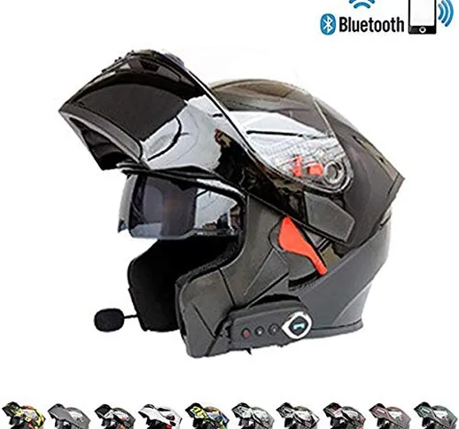 Qinsir Uomo Donna Antivento Caschi,Bluetooth Casco Crash D.O.T Certificazione-Integrali Co...