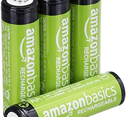 Amazon Basics - Batterie AA ricaricabili, pre-caricate, confezione da 4 (l’aspetto potrebb...