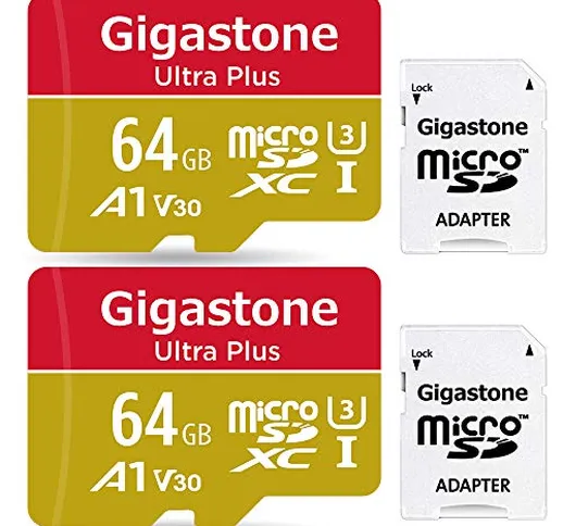 Gigastone Ultra Plus Scheda di memoria Micro SD XC 64GB U3, A1 V30, velocità Fino a 95/30...