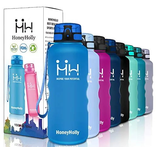 HoneyHolly Bottiglia d'Acqua Sportiva - 1.5 litro, Senza BPA Borracce Tritan Borraccia a P...